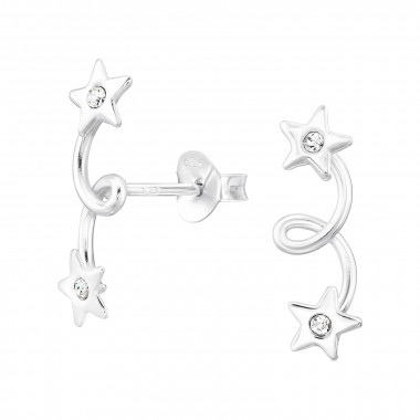 Star - 925 Sterling Silver Stud Earrings with Crystals SD46913