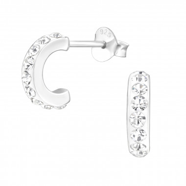 Half Hoop - 925 Sterling Silver Stud Earrings with Crystals SD47112