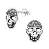 Skull - 925 Sterling Silver Stud Earrings with Crystals SD47113