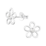 Flower - 925 Sterling Silver Stud Earrings with Crystals SD47332