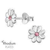 Flower - 925 Sterling Silver Stud Earrings with Crystals SD47429