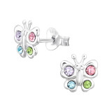 Butterfly - 925 Sterling Silver Stud Earrings with Crystals SD47723