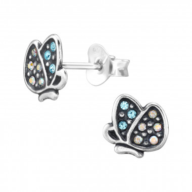 Butterfly - 925 Sterling Silver Stud Earrings with Crystals SD47725