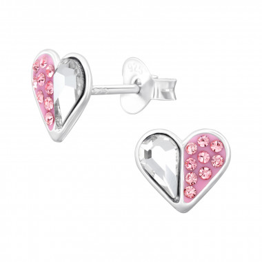 Hearts - 925 Sterling Silver Stud Earrings with Crystals SD47735
