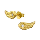 Wings - 925 Sterling Silver Stud Earrings with Crystals SD47977