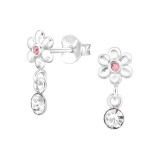 Flower - 925 Sterling Silver Stud Earrings with Crystals SD48017