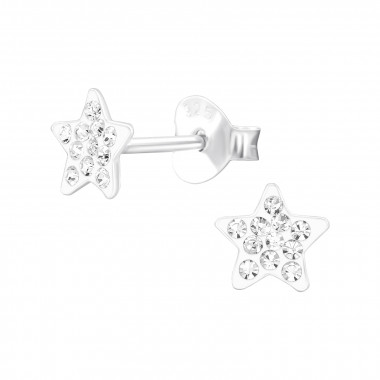Star - 925 Sterling Silver Stud Earrings with Crystals SD48183