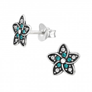 Flower - 925 Sterling Silver Stud Earrings with Crystals SD48352