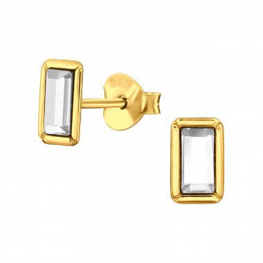 Baguette - 925 Sterling Silver Stud Earrings with Crystals SD48366