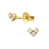 Mini Heart - 925 Sterling Silver Stud Earrings with Crystals SD48516