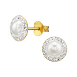 Round - 925 Sterling Silver Stud Earrings with Crystals SD48517