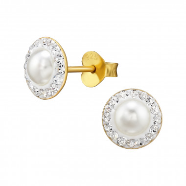 Round - 925 Sterling Silver Stud Earrings with Crystals SD48517