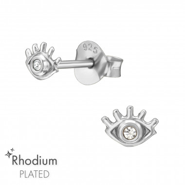 Evil Eye - 925 Sterling Silver Stud Earrings with Crystals SD48527