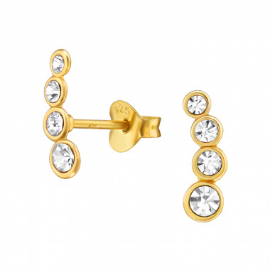 Geometric - 925 Sterling Silver Stud Earrings with Crystals SD49050