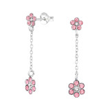 Flower - 925 Sterling Silver Stud Earrings with Crystals SD49540