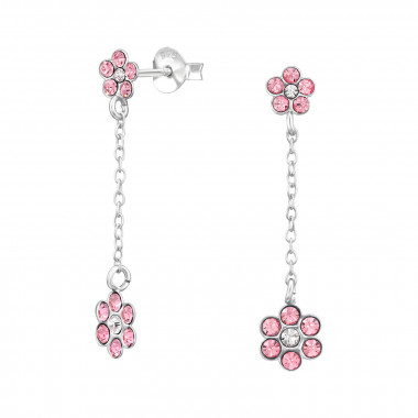 Flower - 925 Sterling Silver Stud Earrings with Crystals SD49540