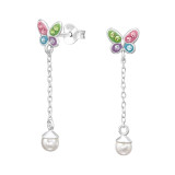 Butterfly - 925 Sterling Silver Stud Earrings with Crystals SD49541