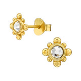 7mm Sunburst - 925 Sterling Silver Stud Earrings with Crystals SD49551