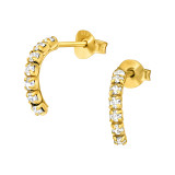 Semi Hoops - 925 Sterling Silver Stud Earrings with Crystals SD49553