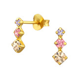 Bar - 925 Sterling Silver Stud Earrings with Crystals SD49555