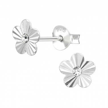 Flower - 925 Sterling Silver Stud Earrings with Crystals SD49698