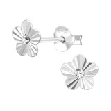 Flower - 925 Sterling Silver Stud Earrings with Crystals SD49698