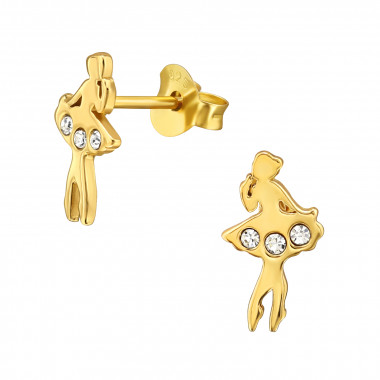Ballet Dancer - 925 Sterling Silver Stud Earrings with Crystals SD49730