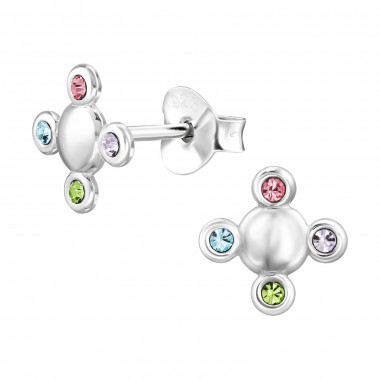 7mm Round - 925 Sterling Silver Stud Earrings with Crystals SD49826