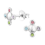 7mm Round - 925 Sterling Silver Stud Earrings with Crystals SD49826