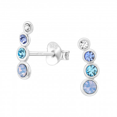 Geometric - 925 Sterling Silver Stud Earrings with Crystals SD49853