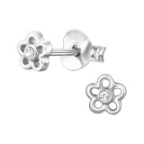 Flower 4mm - 925 Sterling Silver Stud Earrings with Crystals SD49897