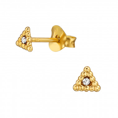 4mm Triangle - 925 Sterling Silver Stud Earrings with Crystals SD49910