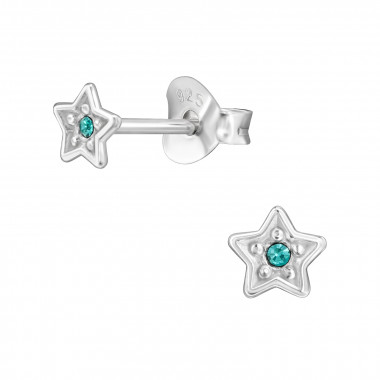 4mm Star - 925 Sterling Silver Stud Earrings with Crystals SD49911
