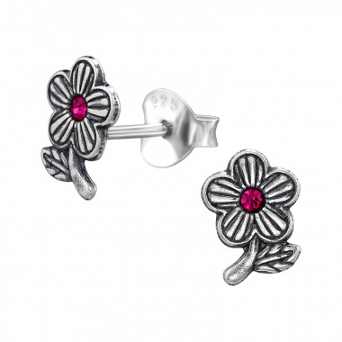Flower 8mm - 925 Sterling Silver Stud Earrings with Crystals SD50024