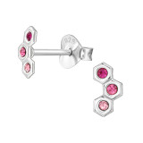 Three Hexagon - 925 Sterling Silver Stud Earrings with Crystals SD50070