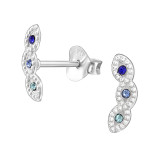 Curved - 925 Sterling Silver Stud Earrings with Crystals SD50071