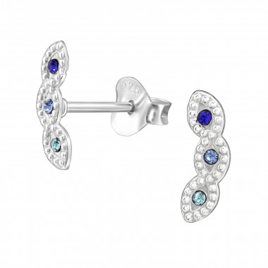 Curved - 925 Sterling Silver Stud Earrings with Crystals SD50071