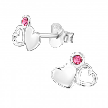 Interlocking Solid And Open Heart - 925 Sterling Silver Stud Earrings with Crystals SD50073
