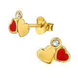 Connected Hearts - 925 Sterling Silver Stud Earrings with Crystals SD50074