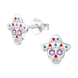 Halloween Skull With Hat - 925 Sterling Silver Stud Earrings with Crystals SD50309