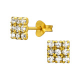 Square - 925 Sterling Silver Stud Earrings with Crystals SD50398