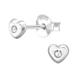 3D Heart - 925 Sterling Silver Stud Earrings with Crystals SD50399
