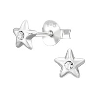3D Star - 925 Sterling Silver Stud Earrings with Crystals SD50400