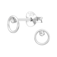 5mm Circle - 925 Sterling Silver Stud Earrings with Crystals SD50499
