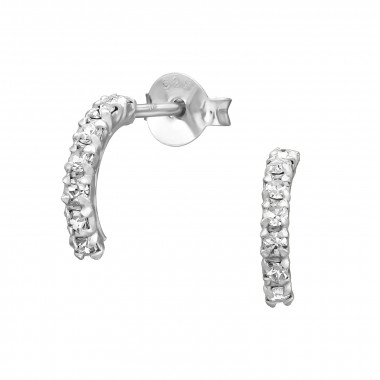 Half Hoop - 925 Sterling Silver Stud Earrings with Crystals SD50500
