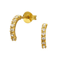 Half Hoop - 925 Sterling Silver Stud Earrings with Crystals SD50501