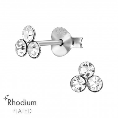 Triangular Cluster - 925 Sterling Silver Stud Earrings with Crystals SD50515