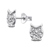 8mm Owl - 925 Sterling Silver Stud Earrings with Crystals SD50630