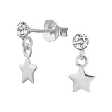 Dangling Star - 925 Sterling Silver Stud Earrings with Crystals SD50631