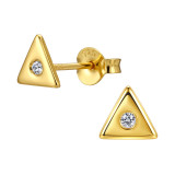Triangle Gold Plated - 925 Sterling Silver Stud Earrings with Crystals SD50632